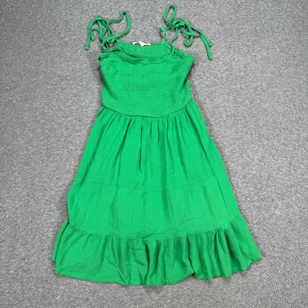 Aeropostale Mini Dress Women's Medium Green Smocked Tie Shoulder Tiered Y2K